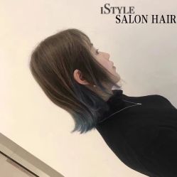 灰棕色撞色孔雀蓝-i Style潮牌美发沙龙